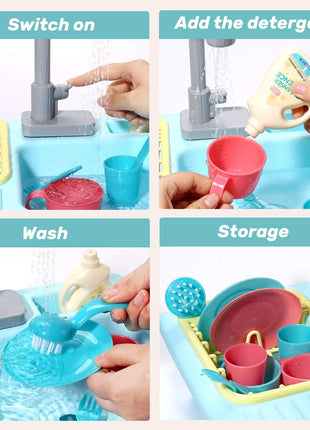 CUTE STONE Color Changing Kitchen Sink Toys, Children Electric Dishwasher Playing Toy with Running Water, Upgraded Faucet, Automatic Water Cycle System Play House Pretend Role Play Toys for Boys Girls