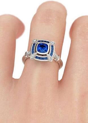925 Sterling Silver Natural Sapphire Ring Cut Round Cubic Zirconia Classic Promise Ring CZ Cocktail Ring Eternity Engagement Wedding Ring Women Fits Her Size 6-10 587 (8)