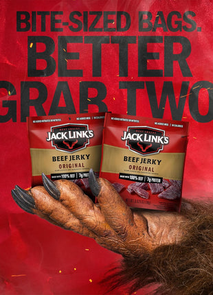 Jack Link's Beef Jerky, Original, Multipack Bags   Flavorful Meat Snacks for Lunches, Ready to Eat Protein Snacks, Individual Packs   7g of Protein, Made with 100% Beef   0.625 oz (Pack of 5)