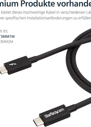 StarTech.com 1m (3.3ft) Passive Thunderbolt 3 Cable, 20Gbps, 100W PD, 4K Video, Thunderbolt Cable, Compatible with USB4/DP Alt Mode, Thunderbolt 4, USB 3.2/Type-C (TBLT3MM1M)