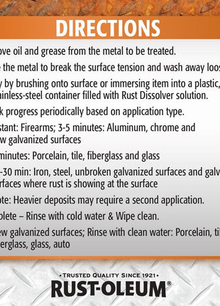 Rust-Oleum Rust Dissolver Soak & Bath | Heavy-Duty Corrosion Remover for Metal Tools, Cars, Bikes, Grills, Bolts, Firearms & More | Quart