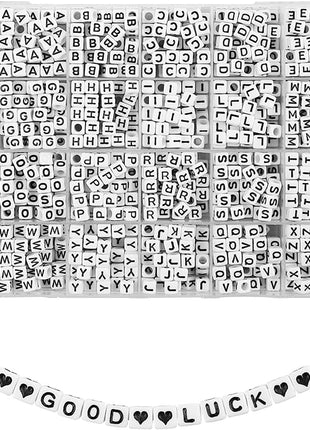 Quefe 1440pcs Acrylic Letter Beads White Cube Sorted Alphabet Beads for Jewelry Making, Bracelets, Necklaces, Key Chains (6 x 6mm)