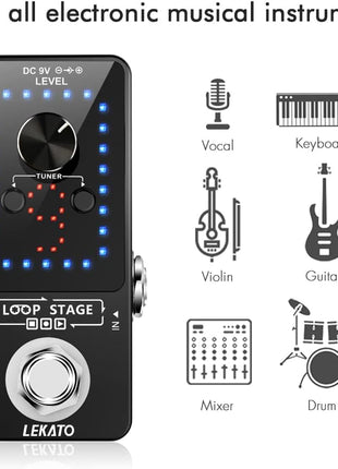 LEKATO Looper Guitar Pedal Guitar Loop Pedal Tuner Pedal 9 Loops 40 Minutes Record Time Unlimited Overdubs for Electric Guitar Bass (Black)