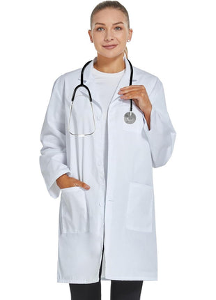 VOGRYE Professional Lab Coat for Women Men Long Sleeve, White, Unisex (Small, White)