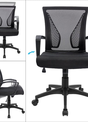 Furmax Office Chair Ergonomic Computer Desk Mesh Chair Mid Back Swivel Lumbar Support with Armrest (1, Black)