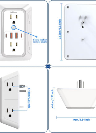 Outlet Extender Surge Protector - 6 Outlet Splitter with 4 USB Ports (2 USB C), Multiple Plug Expander Wall Charger, 3 Sided Multi Plug Wall Adapter Power Strip for Home Office Kitchen Travel