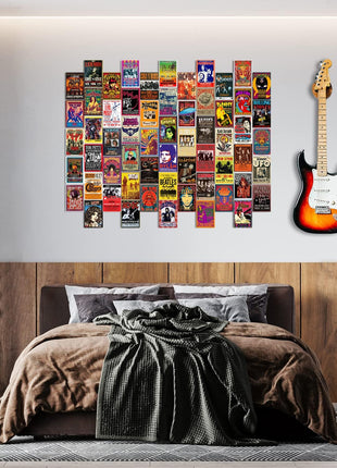 WOONKIT 60 PC Vintage Rock Band Posters, 70s 80s 90s Retro Concert Prints, Bedroom Wall Art, Album Cover Collage, 4x6 Inch (Set of 60)