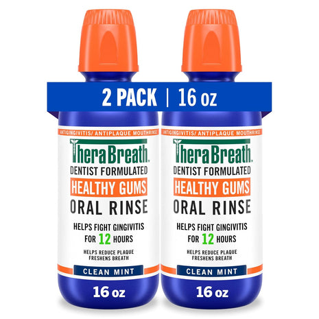 TheraBreath Healthy Gums Oral Rinse, Antigingivitis, Clean Mint Flavor, Dentist Formulated to Help Prevent Gingivitis and Support Gum Health, Alcohol Free, 16 Fl Oz (Pack of 2)