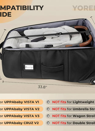 YOREPEK Expandable Padded Stroller Travel Bag for Airplane with Pocket Fits Compact Fold Strollers, for Nuna Trvl Stroller Bag Compatible with UPPAbaby Vista V2/V3 and Cruz V2 (No Wheel Removal Needed