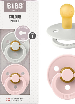 BIBS Pacifiers Colour Collection | Natural Rubber Baby Pacifier | Set of 2 BPA-Free Soothers | Made in Denmark | 0+ Months (Pack of 2) | Dusty Blue/Steel Blue