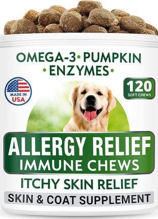 Allergy Relief Dog Treats + Glucosamine Dog Treats Bundle - Omega 3 + Pumpkin + Enzymes for Itchy Skin Relief + Joint Pain Relief and Hip Support Supplement w/ Chondroitin, MSM, Omega-3 - Made in USA