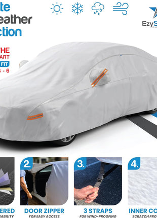 EzyShade 10-Layer Car Cover Waterproof All Weather - See Vehicle Size-Chart - Car Covers for Automobiles & Car Snow Cover - Full Exterior Covers - Winter Rain Sun SUV Sedan. Size A4 (See SizeChart)
