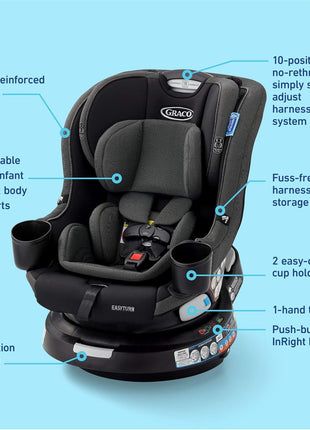Graco EasyTurn 360 2-in-1 Rotating Convertible Car Seat, 360 Degree Rotating Infant to Toddler Rotating Car Seat, 2 Modes Rear and Forward Facing, Slim Design, Cyran