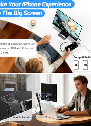 Ingnok Portable Monitor for Laptop,15.6 Inch USB C Screen Extender | FHD 1080P with Adjustable Stand,USB C Mini HDMI Port for Mac,mini PC,Built-in Speakers ,Easy to Set up,VESA