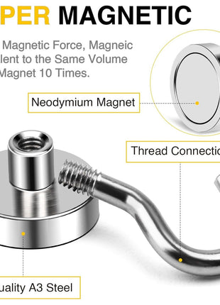 DIYMAG Magnetic Hooks, 50lbs Heavy Duty N52 Rare Earth Magnets with Hook 2025 Cruise Cabin Ship Essentials for Fridge Hanging Classroom Beach Vacation Kitchen Grills Home Must Have 6 Pack