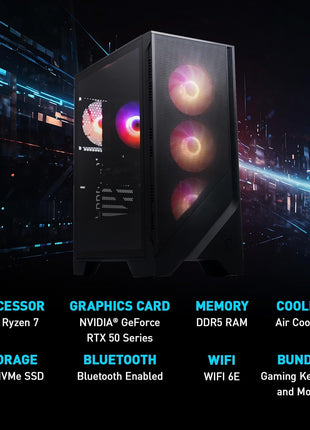 MSI Codex Z2 Gaming Desktop: AMD R7-8700F, GeForce RTX 5070, 32GB DDR5, 2TB m.2 NVMe SSD, USB Type-C, VR-Ready, Windows 11 Home : A8NVP-436US