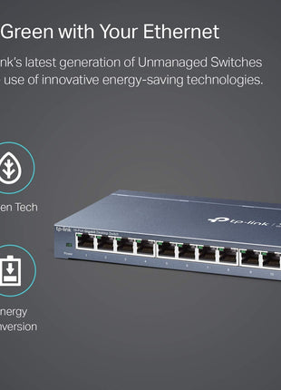 TP-Link TL-SG116, 16 Port Gigabit Unmanaged Ethernet Switch | Desktop/Wall Mount, Fanless, Sturdy Metal w/Shielded Ports, Traffic Optimization