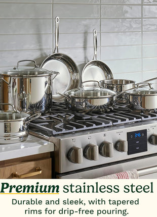 Cuisinart Chef's Classic 11-Piece Stainless Steel Pots and Pans Set, Cookware Set Compatible with Induction, Electric, Gas Cooktops, Aluminum Core for Even Heat, Cool Grip Handles, Dishwasher Safe