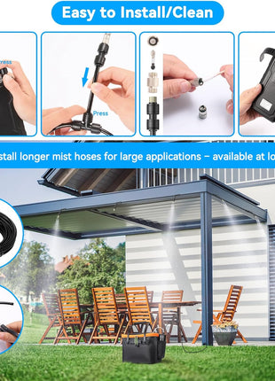 Ausic Portable Misting Systems, Outdoor Water Cooling Misters Set with 6000mAh Water Pump, 20L Bucket, 26FT (8M) Hose, 10*Clips/Ties for Sports/Patio/Umbrella/Pasture/Greenhouse/Canopy/Camping