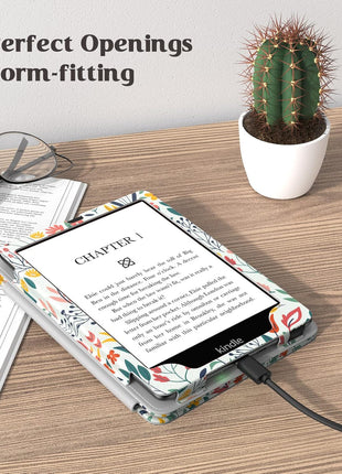 MoKo Case for 7 inch/6.8 inch Kindle Paperwhite(12th/11th Generation-2024/2021) and Kindle Colorsoft Signature Edition, Slim PU Shell Cover Case with Auto-Wake/Sleep for Kindle Paperwhite 2024, Flowers