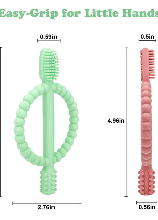 MISSLILI Baby Teething Toys with Easy-Hold Handle, Infant Toothbrush | Textured On Both Sides Helps Massage, Soothe Sore Gums, Silicone Teething Toys for Babies 0 3 6 12 36 Months Bright.