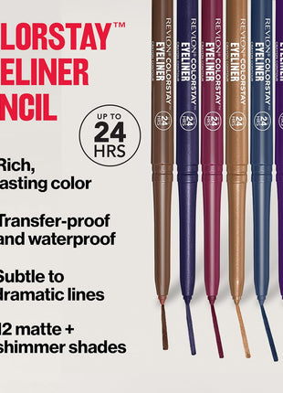 Revlon ColorStay Pencil Waterproof Eyeliner, Smudge-Proof, Eye Makeup with Built-In Sharpener, Long-Lasting, Matte Finish, 201 Black, 2 pack