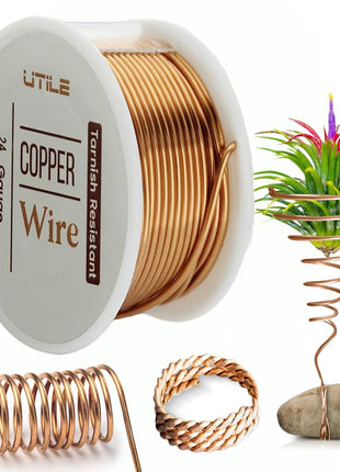 UTILE 22 Gauge 24 ft 99.9% Pure Soft Copper Wire for Electroculture Gardening, Jewelry Making, Crafting Wire Bendable, Plant Wire (Copper 22)