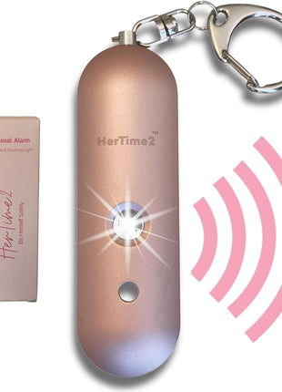 HerTime2 Personal Safety Alarm  - Travel Safe Waterproof  - Gift for Women College Girls  - Self Defense Keychain  - Extra Loud Siren  - Strobe Light  - Cute Key Chains Protection (Rose Gold)
