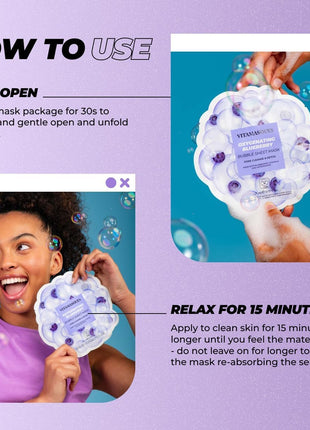 Vitamasques Blueberry Oxygenating Bubble Face Mask, Pore Cleanse and Detox, Deeply cleansing action, with bubbling fun (Pack of 3)