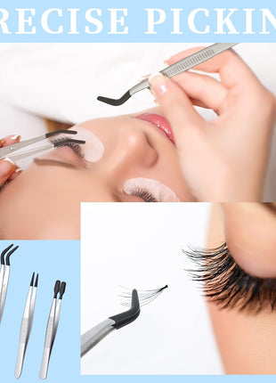 DragonflyDreams 4 Pieces Tweezers with Rubber PVC Coated Set, Straight Tip Tweezers Rubber Flat Tip Long Bent Tweezer for Crafts Stamps Beads Jewelry Tools (Rubber Tweezer)