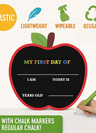 Apple Shaped First Day and Last Day of School Sign, 12x12 inch PVC Plastic Chalkboard Style Photo Prop Dry Erase 1st Day Back to School Sign