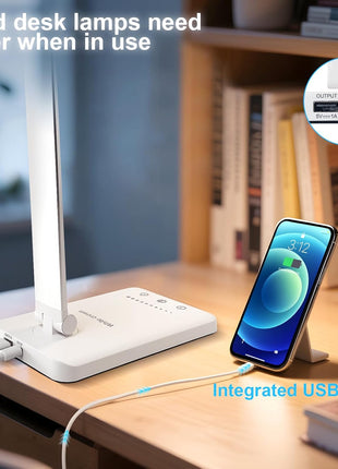 White crown LED Desk Lamp Dimmable Table Lamp Reading Lamp with USB Charging Port, 5 Lighting Modes, Sensitive Control, 30/60 Minutes Timer (White, First-Generation)