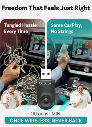 OTTOCAST Mini 2025 2-in-1 Wireless CarPlay/Android Auto Adapter, 5GHz WiFi, Auto Connect for 2016+ Cars