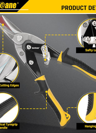 HURRICANE 10 Inch Aviation Tin Snips, Heavy Duty Metal Cutter Shears for Cutting Sheet Metal, Straight Cut Aviation Snips
