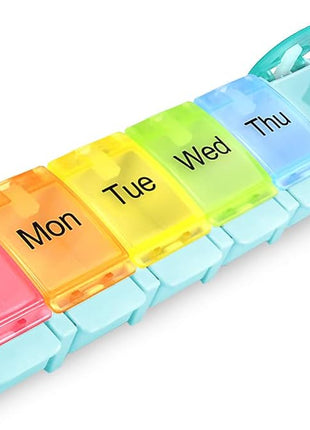 AUVON Weekly Pill Organizer Arthritis Friendly, BPA Free Travel 7 Day Pill Box Case with Spring Open Design and Large Compartment to Hold Vitamins, Cod Liver Oil, Supplements and Medication
