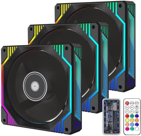Pano-Mounts LJ12RGBC3PACK 120 mm 12V Infinity Mirror RGB 6 Pin Quiet Gaming PC Computer LED CPU Cooler Chassis Case Fan - Black - Pack of 3