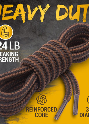 Miscly Round Boot Laces [1 Pair] Heavy Duty and Durable Shoelaces for Boots, Work Boots & Hiking Shoes (Black/Brown, 54 inches (137 cm))