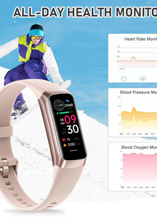 Fitness Tracker with 24/7Heart Rate, Blood Pressure, Sleep Tracking, Calorie, Activity Tracker with 1.1inch AMOLED Color Screen, Waterproof Step Tracker for Android iPhones Women Men