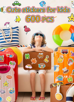 Apakkai 600 Pcs Cute Stickers for Kids, Water Bottle Stickers for Teens, Kawaii Vinyl Phone Laptop Skateboard Animal Waterproof Sticker, Bulk Aesthetic Sticker Packs for Boys Girls Teacher