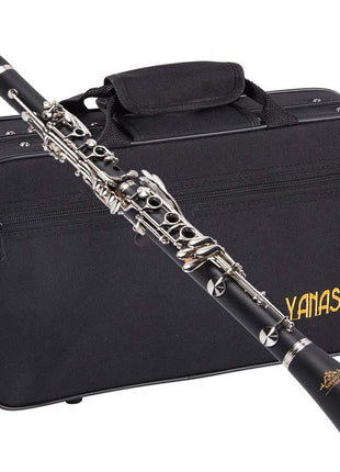 YANASON Bb clarinet for beginners, Bb nickel-plated 17-keys clarinet, suitable for students, professionals, school bands with Hard Foam Case,Barrels*2,Pads*8,Stand, Cleaning Kit,Gloves,Strap,Reeds*8