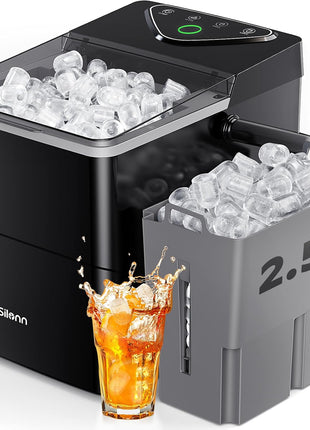 Silonn Countertop Ice Maker with 2.5L Expandable Ice Basket, 26.5lbs/24H, 9 Cubes in 6 Mins, 2 Ice Sizes, Self-Cleaning & LED Touch Control for Home Kitchen Office