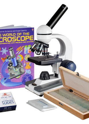 AmScope M150 Series Portable LED Monocular Student Compound Microscope - 40X-1000X Magnification - Microscope Kit Includes Dust Cover, 2 Clips & 2 Eyepieces