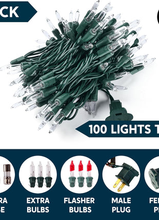 Joiedomi Clear Christmas String Lights Indoor,100 Count Mini White Fairy Light Outdoor,19.4 FT Decor for Patio Dorm Classroom Bedroom Holiday Wedding Party Garland Birthday Festival,Green Wire