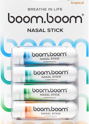 BoomBoom Nasal Stick | Vapor Flow Technology | Cool Refreshing Sensation | Natural Mood Boost | Simple Ingredients | Essential Oils + Menthol Inhaler (Mint, Wintermint, Tropical, Spearmint)