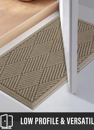 Sturdy Front Door Mat, Absorbent Muddy Dirt Resist Welcome Door Mats Outdoor Indoor, Stain and Fade Resistant, Non-Slip Rubber Backing Low Profile Doormat for Entryway, 30×17, Beige