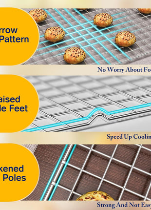 2PCS Cooling Racks for Cooking and Baking - 10" x 15"Heavy Duty Stainless Steel Wire Rack for Baking, Grilling, Roasting - Oven & Dishwasher Safe - Fits Jelly Roll Sheet Pan-Silver