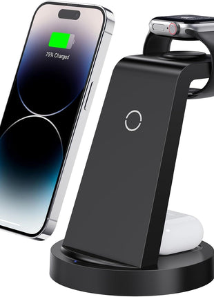 Anlmz 3 in 1 Charging Station for iPhone, Wireless Charger for iPhone 17 16e 16 15 14 13 12 11 X Pro Max & Apple Watch - Wireless Charging Station for AirPods 4 3 Pro