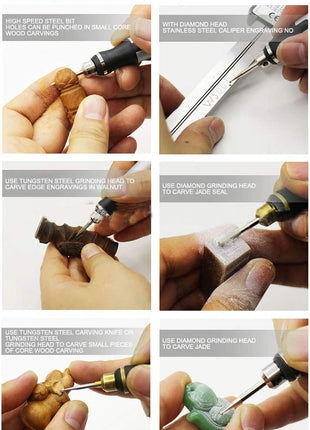 Rechargeable cordless Electric Micro Engraver Pen Mini DIY Engraving Tool Kit for Metal Glass Ceramic Plastic Wood Jewelry with 30 Bits and 16 Stencils and 1 Scriber Pen