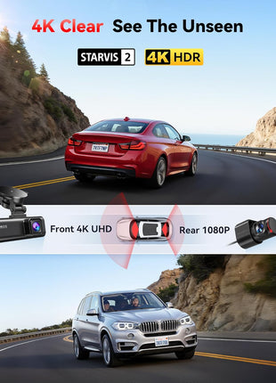 REDTIGER 4K Dash Cam Front Rear, STARVIS 2 Sensor, Free Card Included, 5.8GHz WiFi-20MB/s Fast Download, Dash Camera for Cars with GPS, WDR Night Vision, 170°Wide Angle, 24H Parking Mode(F7NP)