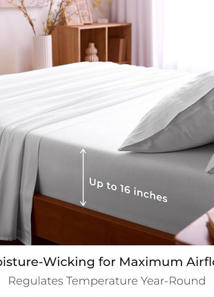 Mellanni Queen Sheets Set   4 PC Iconic Collection Bedding   Hotel Luxury, Extra Soft, Cooling Bed Sheets   Wrinkle, Fade, Stain Resistant (Queen, White)